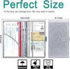RSAquar Car Registration & Insurance Holder - Leather Glove Box Organizer, Cool Accessories for ID, Driver's License Cards & Essential Documents, Men & Women, Glitter Gray