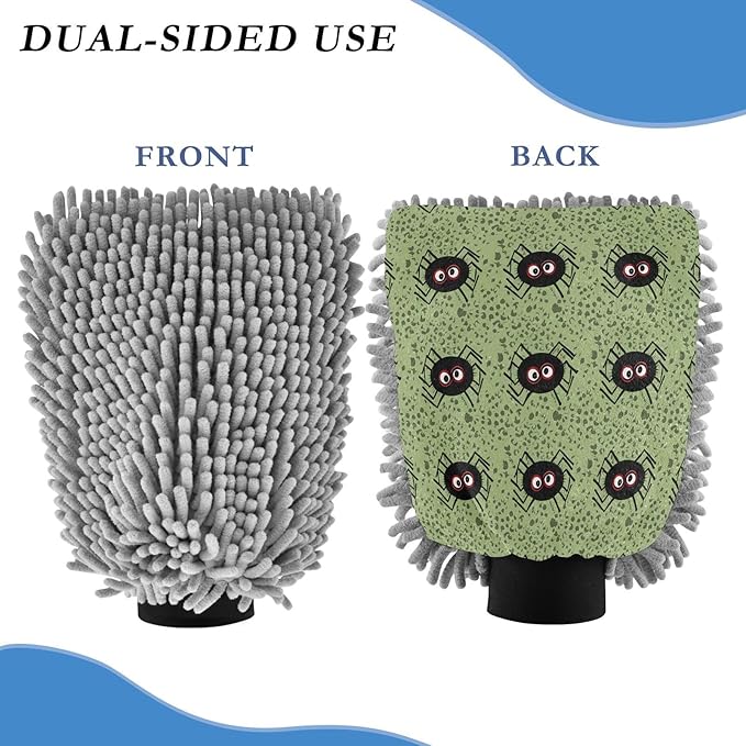 Qilmy Halloween Pattern Microfiber Chenille Car Wash Sponge Scratch Free Car Wash Mitt Absorbent Mitt Sponge for Trucks SUVs Car Washing Home Cleaning, Medium