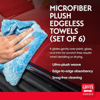 Griot's Garage Microfiber Plush Edgeless Towels, for Car Cleaning, Detailing and Polishing, Scratch-Free, 16” x 16”, Set of 6, 14901