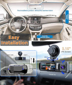 4K Dash Cam, Dash Camera Front Inside Rear, WiFi Dashcam for Cars with 64G Card, 3.16" IPS Screen, Night Vision, WDR 24H Parking Mode, G-Sensor, Loop Recording, 170° Wide Angle, APP Control