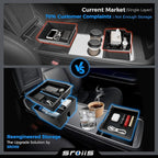 Sroiis® Gen 2 Double-Layer Center Console Organizer Set for Tesla Model 3 Highland Accessories (2024 2025 2026) True 2-Tier Storage System [ Upper Tray + Hidden Lower Compartment ] - 3PCS Jet Black