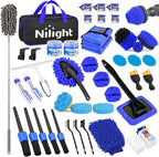 Nilight 52PCS Car Detailing Kit Auto Cleaning Tools Wash Set with Storage Carry Bag Home Use for Interior Exterior Deep Clean Polish Car Care Windshield Dashboard Seat Air Vents Wheels Tires, Blue