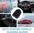2 PCS Car Wash Mitt, Microfiber Chenille Double Sided Car Wash Gloves, Scratch-Free & Lint-Free Elastic Cuff Cleaning Gloves Kits, Clean Accessories for Cars Trucks and Household (Black)