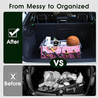 SugarFox Car Trunk Organizer for SUV, 70L Heavy Duty Waterproof Trunk Organizer, Foldable Vehicle Organizer with Anti-Slip Base, 24”x13.8”x11.8”, Pink-M003