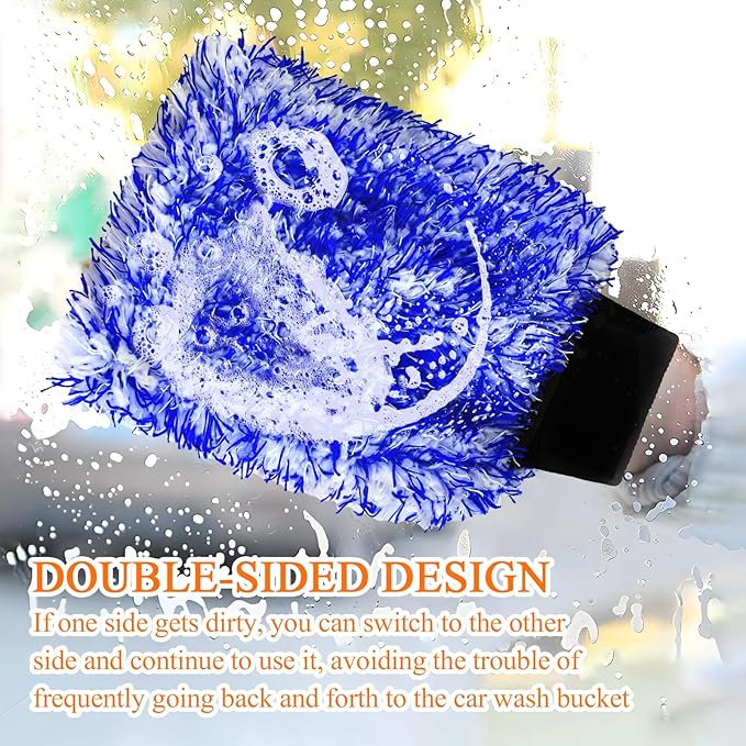 2PCS Car Wash Mitt, 11"×8" Cyclone Microfiber Cleaning Mitt for Cars, Scratch-Free & Lint-Free, Double Sided Automotive Washing Gloves, Universal Auto Cleaning Supplies (Blue+White)