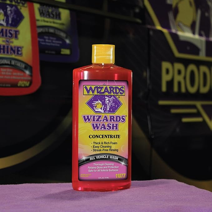 Wizards Car Wash - Super Concentrated Car Wash Soap - No Salt Biodegradable Car Wash Soap With Thick Foam - Exterior Care Products For Marine Use - Foam Cannon Soap For Car Washing Supplies - 16 oz