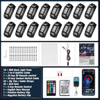 16 Pods RGB Rock Lights for Trucks - 5-Sided LED Underglow Lights with App & RF Remote Control, IP67 Waterproof Music Sync Neon Exterior Lighting Kit, No-Drill Universal Fit for SUV, ATV, Off-Road