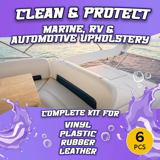 Salty Captain Sweet Seats Kit - Boat Upholstery Cleaner and Protectant Kit with Boat Seat Cleaner Spray & UV Marine Vinyl Protectant | RV, Car & Auto Vinyl Care | Boat Cleaning Supplies & Accessories