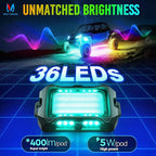 MICTUNING Q2+ MAX RGB+IC Rock Lights - 12 Pods Multi-Color DIY Effect Underglow Neon Kit, Individual Group Control, APP Music Sync, IP68 Waterproof