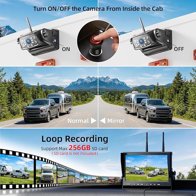 Magnetic RV Wireless Backup Camera, HD 1080P 10" Loop Recording Monitor, 2-Rear View 2-Side View Cameras Wireless System for RV Trailer Trucks, Built-in 9600mAh Battery, Night Vision- ZEROXCLUB BC104