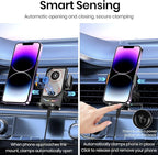 Wireless Car Phone Charger Holder, Smart Auto-Clamping Fast Charging Car Phone Holder with Atmosphere Lights, Rotating Air Vent Mount Compatible with All Smartphones (Black)