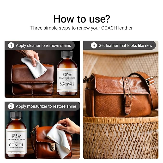 Leather Cleaner & Moisturizer Set for Coach, Gently Cleans Vachetta Leather, Restores Shine, Softens, Removes Stains & Light Scratches, Works for All Luxury Brands