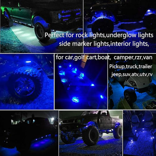 10 Pcs Blue LED Rock Strip Lights,Wheel Well Underglow Lighting Kits,Car Rock Lights Exterior Side Marker Lights for Wrangler Truck Golf Cart RV RV SUV Offroad