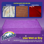 Fabuloso Microfiber Cleaning Cloths for Home & Car, Lint-Free Scratch-Free Rags for Glass, Kitchen & Wood, Reusable Machine Washable, Absorbent for Dusting & Wiping, Purple, 13 x 13 in, 12 Count