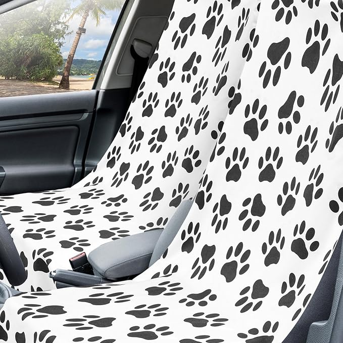 Hahafelt 2 Pack Car Seat Towel Covers with Storage Bag, 63 x 32 Inch Universal Non Slip Waterproof Sweat Protector for Car Truck, Gym Swimming Running, Machine Washable (Dog Footprints)