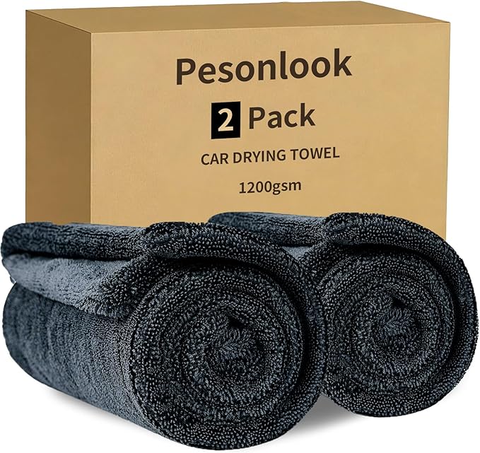 2 Pack Microfiber Car Drying Towels 1200 GSM , 36x24 Inch Extra Large Double Twisted Pile, Edgeless Car Wash Towels, Ultra Absorbent,No Streak, Scratch or Water Spot Towel for Cars&Trucks(Gray)