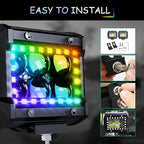4PCS 4" inch LED Spot Work Light Bar with Multi-Color Chasing RGB Halo 16 Solid Colors Over 92 Flashing Modes Offroad Pods Lights LED Driving Lamp Fog Lights with Switch and Wiring Harness