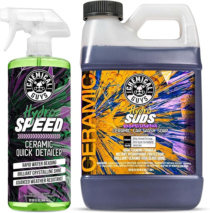 Chemical Guys HydroSpeed Ceramic Quick Detailer & HydroSuds 64 oz Car Wash Soap Bundle - Ceramic Spray & Ceramic Car Wash with SiO₂ Shine, High Foam Formula, Safe for Cars, Trucks, Motor