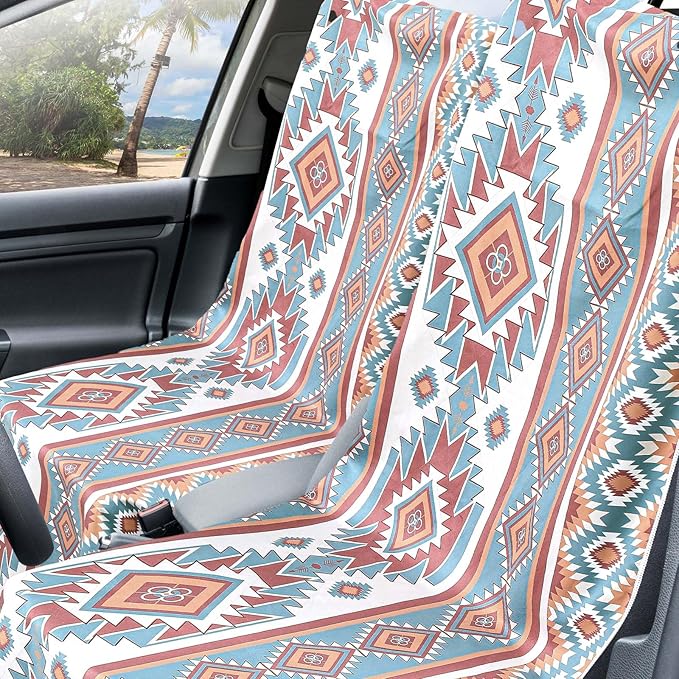 Hahafelt 2 Pack Car Seat Towel Covers with Storage Bag, 63 x 32 Inch Universal Non Slip Waterproof Sweat Protector for Car Truck, Gym Swimming Running, Machine Washable (Tuscon Aztec)