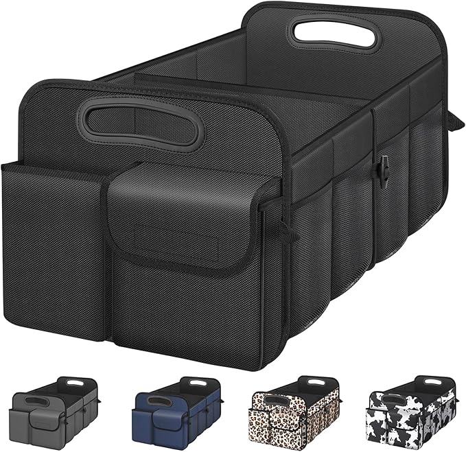 Femuar Car Trunk Organizer with Large Capacity Waterproof Car Accessories for Women & Men, Collapsible Trunk Organizer for Suv/Jeep/Sedan (Black, Standard)