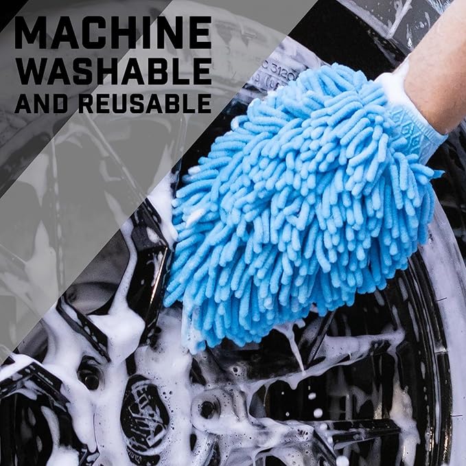 Microfiber Car Wash Mitt – Double-Sided Car Washing Mitts for Interior & Exterior Vehicle Washing & Dusting, Lint-Free, Scratch-Free Chenille Wash Glove, High Absorption Capacity – 2 Pack
