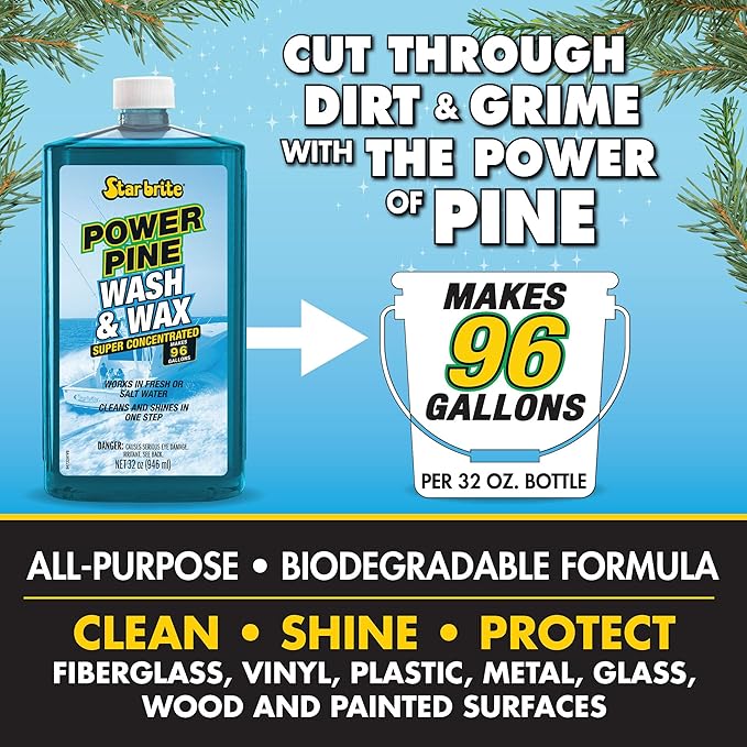 STAR BRITE Power Pine Wash & Wax - Concentrated Marine Grade Formula for Boats, Cars & More - Clean, Shine, UV Protect & Shed Stains in One Step