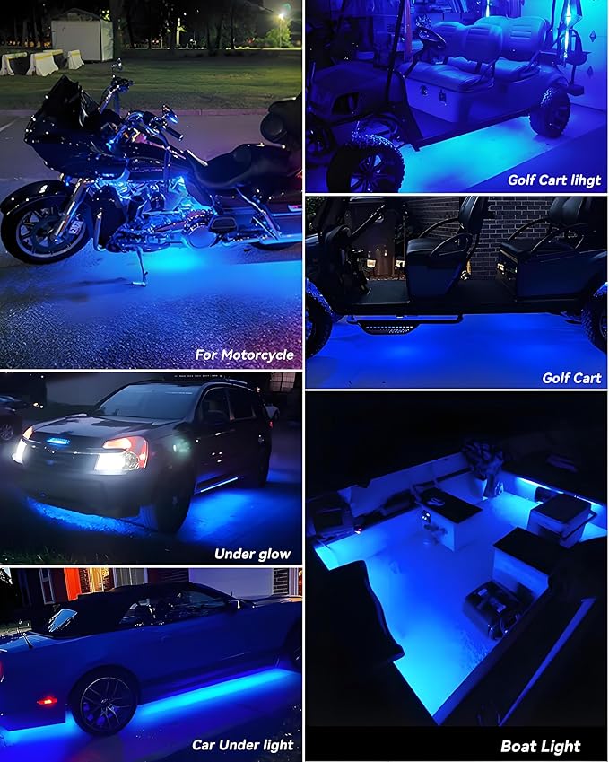 Keiurot 12V Led Light Strip 32CM Waterproof Light Strips for Cars Motorcycles Golf Cart Interior & Exterior Marine Boat Blue Led Strip 12V 5050 18SMD,Pack of 4