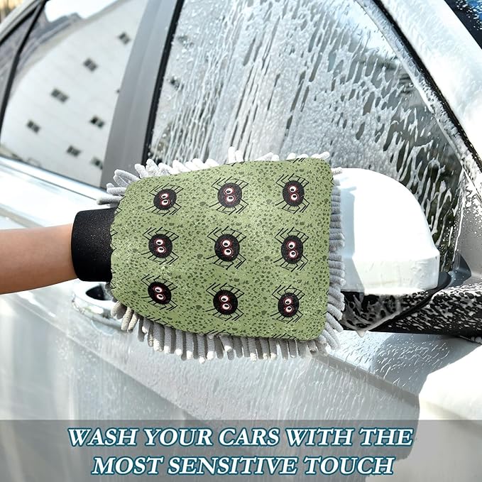 Qilmy Halloween Pattern Microfiber Chenille Car Wash Sponge Scratch Free Car Wash Mitt Absorbent Mitt Sponge for Trucks SUVs Car Washing Home Cleaning, Medium