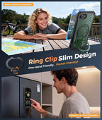 FNTCASE for iPhone 17e Phone Case: for iPhone 16e Case with [360 Spin Magnetic Ring Kickstand] [Compatible for MagSafe] [Screen Protector] Heavy Duty Military Grade Protection Case with Stand Green