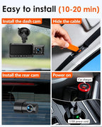 3-Channel Dash Cam 4K for Car: Front, Rear & Inside Dash Camera with 5.8G WiFi & GPS - 24H Parking Mode, 64GB Card for Rideshare Driver