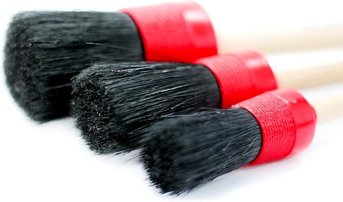 Maxshine 3 Pieces Professional Auto Detailing Brush Kit - Interior & Exterior Cleaning for Dashboard, Emblems, Panels, Engine Bay, Wheels, Air Vents, Seats & Leather - Scratch-Free