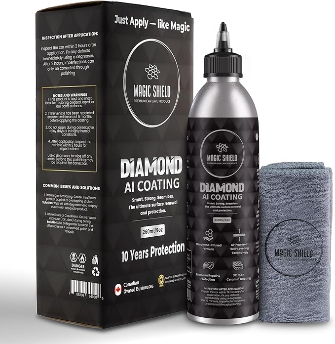 Magic Shield Diamond AI Coating – Graphene Liquid Self-Leveling Techology | Repairs & Protects | Last for 10 Years | High-Gloss Shine | Hydrophobic & Scratch-Resistant | for Car Paint, Headlights ONLY