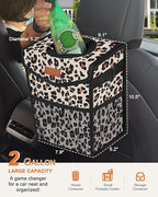 Pritent Car Trash Can with Lid, Cute Leakproof Car Trash Garbage Bag Hanging Vehicle Trash Bin Small Portable Automotive Garbage Cans Organizer for Back/Front Seat(Trapezoid,Leopard