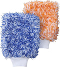 Microfiber Car Wash Mitts, 2Pack Premium Scratch-Free Car Wash Gloves with Thick Elastic Cuff for Auto Detailing, Cars, Trucks, SUVs, Boats (Blue & Orange)