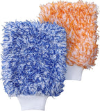 Microfiber Car Wash Mitts, 2Pack Premium Scratch-Free Car Wash Gloves with Thick Elastic Cuff for Auto Detailing, Cars, Trucks, SUVs, Boats (Blue & Orange)