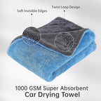 LIVOS Extra Large Car Drying Towel, Twisted Terry Microfiber Towels for Cars, 1000GSM Professional Quick Dry Cleaning Cloth for Car, Scratch-Free, Absorbent Wash Towel, 25" x 36" (Blue&Grey)