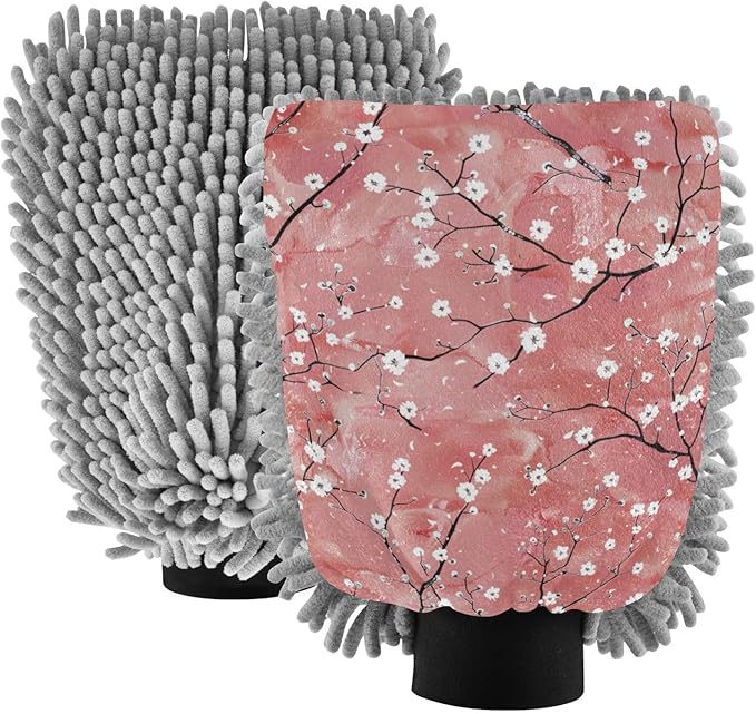 Oil Painting with Retro Pink and FLOWERs Car Wash Mit Scratch-Free Wash Mitten For Cars Car Washing Sponges