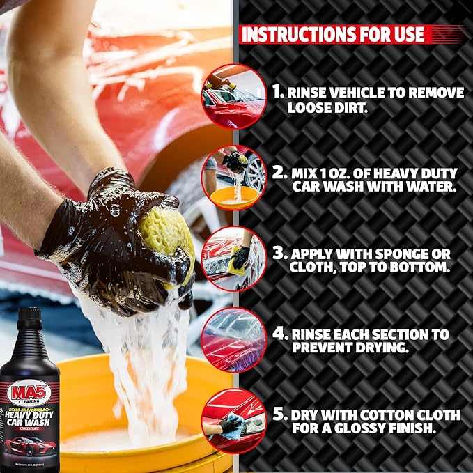 MA5X Car Wash Soap | Concentrated, pH Balanced | High Performance Foaming Car Wash Soap | 32oz Bottle | Pack of 2