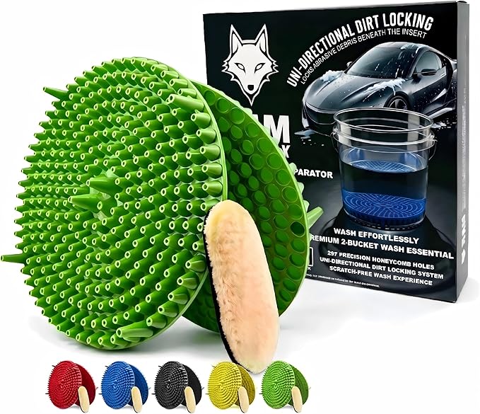 10.4" Heavy Duty Grit Trap (2-Pack) & Wash Mitt Kit - Premium Car Wash Bucket Filter Insert, Dirt Separator, Fits 3.5-5 Gallon (Green Kit)