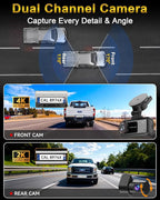 Pemacom Truck Dash Cam Easy-Steup: Dual Camera 4K Front and 2K Rear with Night Vision GPS WiFi Clear Captures Pickup Trucks License Plates - 72H Parking Monitoring for Daily Commute