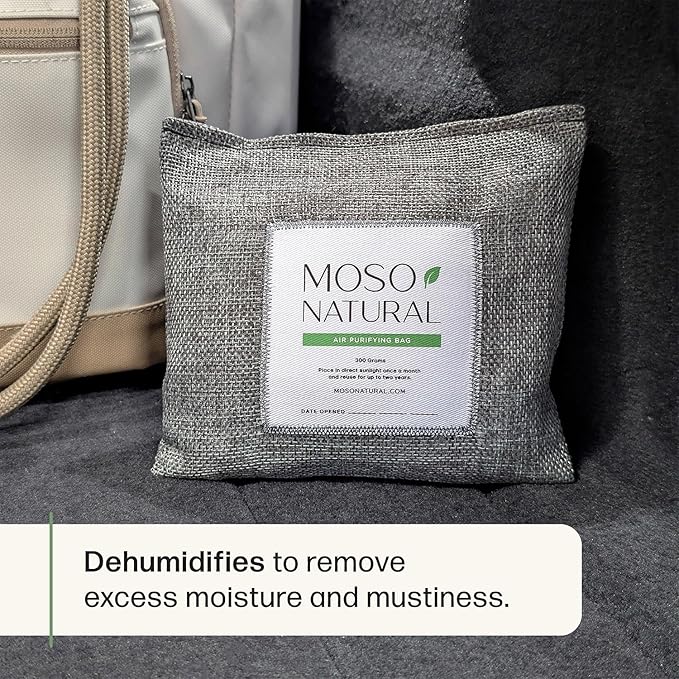 Moso Natural Charcoal Odor Absorber for Cars (3 Pack) 300g Bamboo Charcoal Air Purifying Bag, Unscented Odor Eliminator, Lasts Up to 2 Years, HGTV Editors’ Pick