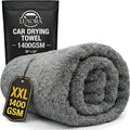 Car Drying Towel Extra Large 36" x 24" 1400 GSM Twisted Loop Microfibre - Charcoal Drying Towel Car Detailing, Double-Sided Edgeless Design, Super Absorbent, Durable Machine Washable and Lint-Free