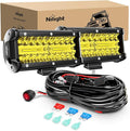 Nilight Led Light Bar 2PCS 6.5 Inch Amber 120W Spot Flood Combo 12000LM Waterproof Triple Rows Off Road Fog Lights with 16AWG Wiring Harness Kit-2 Lead, 2 Year Warranty