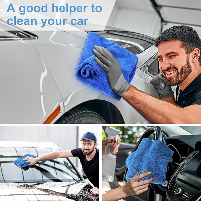 Shimeyao 30 Pcs Edgeless Microfiber Plush Towels for Cars Detailing Drying Wash Polishing Absorbent Cleaning Cloths, 500 GSM (16 x 16 Inch,Dark Blue)
