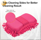HARFINGTON 2pcs Car Wash Sponge 8.7" x 4.3" Chenille Microfiber Mitt Scratch-Free Absorbent Scour Scrubber Cleaning Sponge for Washing Detailing on Cars, Trucks, SUV, Boats, RVs, Pink