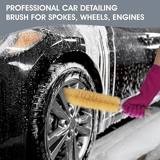 Nanoskin 2-Pack Ultra-Efficient 17" Long Spoke, Wheel, and Engine Detailing Brushes with Rust Proof Plastic Coated Wire - Flexible, Scratch-Free Bristles, Deep Cleaning for Cars, Trucks, Motorcycles