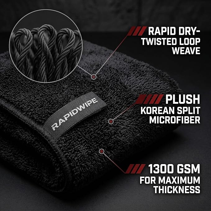 RAPIDWIPE 24" x 36" Ultra Drying Towel 1300 GSM Twisted Loop Microfiber, Super Absorbent, No Streaks or Lint, Double Sided – Reusable Car Wash Towel, Auto Detailing Cloth,