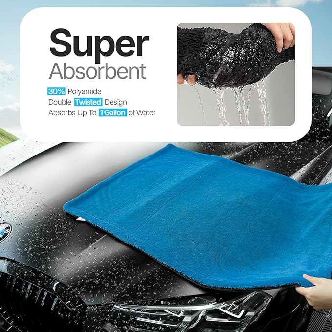 Extra Large Car Drying Towel, 36 Inches, 1300gsm,Super Absorbent Polyamide, Double-Twisted Design