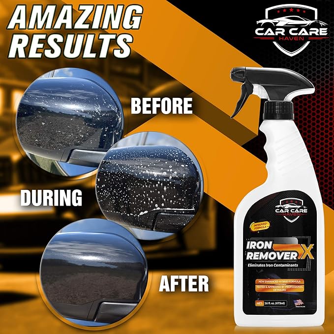 Car Care Iron Remover X, Car Detailing Iron Rust Remover-Wheel, Paint, Ceramic-Cleaner-Car Cleaner Exterior Care Products, Colorless Rim Cleaner, Decal Remover-Use before Clay Bar (32 Fl Oz Spray)