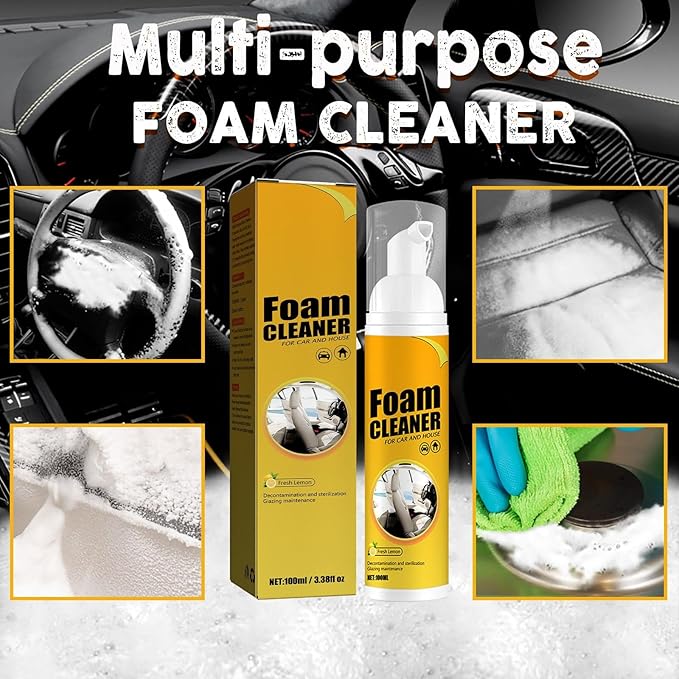 CROOT 2PCS Multipurpose Foam Cleaner, Foam Cleaner All Purpose for Car, Kitchen, Bathroom, Interior and House Lemon Flavor(100ml*2)